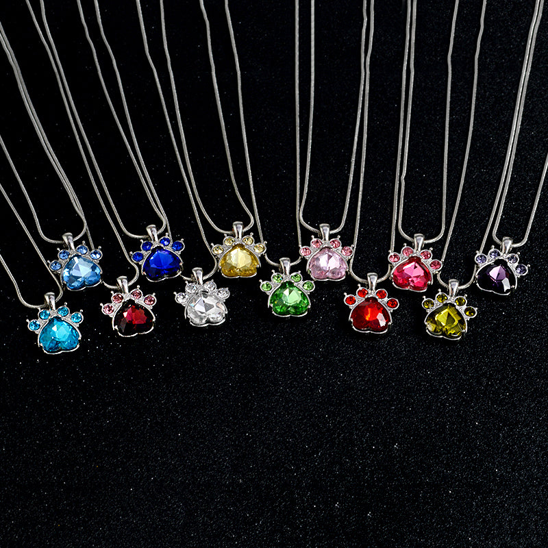 Birthstone Crystal Paw Necklace