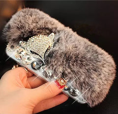 Luxury Rabbit Fur With Fox Head Phone Case